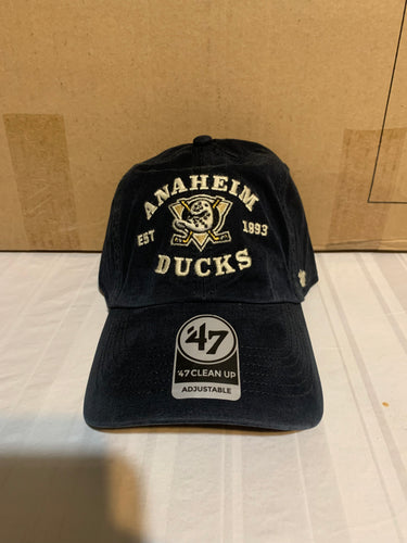 Anaheim Ducks NHL '47 Brand Throwback Clean Up Black Adjustable Hat - Casey's Sports Store