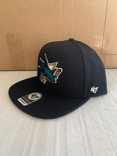 Load image into Gallery viewer, San Jose Sharks NHL &#39;47 Brand Black Adjustable Captain Snapback Hat - Casey&#39;s Sports Store
