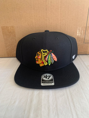 Chicago Blackhawks NHL '47 Brand Black Adjustable Captain Snapback Hat - Casey's Sports Store