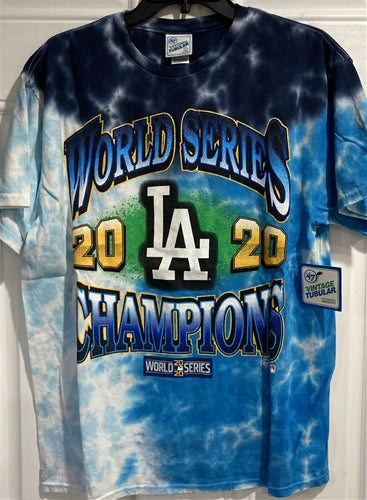 Los Angeles Dodgers MLB '47 2020 WS Champs Blue Tie Dye Men's L Vintage T-Shirt - Casey's Sports Store