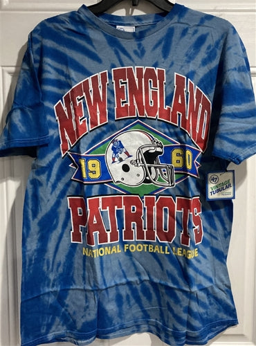 New England Patriots NFL '47 Brand Blue Tie Dye Vintage Tubular Men's Tee Shirt - Casey's Sports Store
